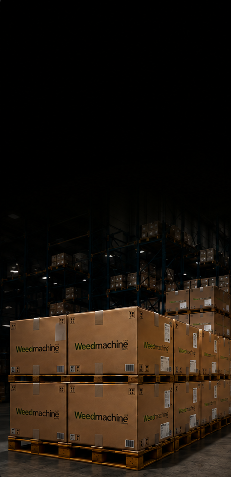 Warehouse shelves and boxes for WeedMachine distribution