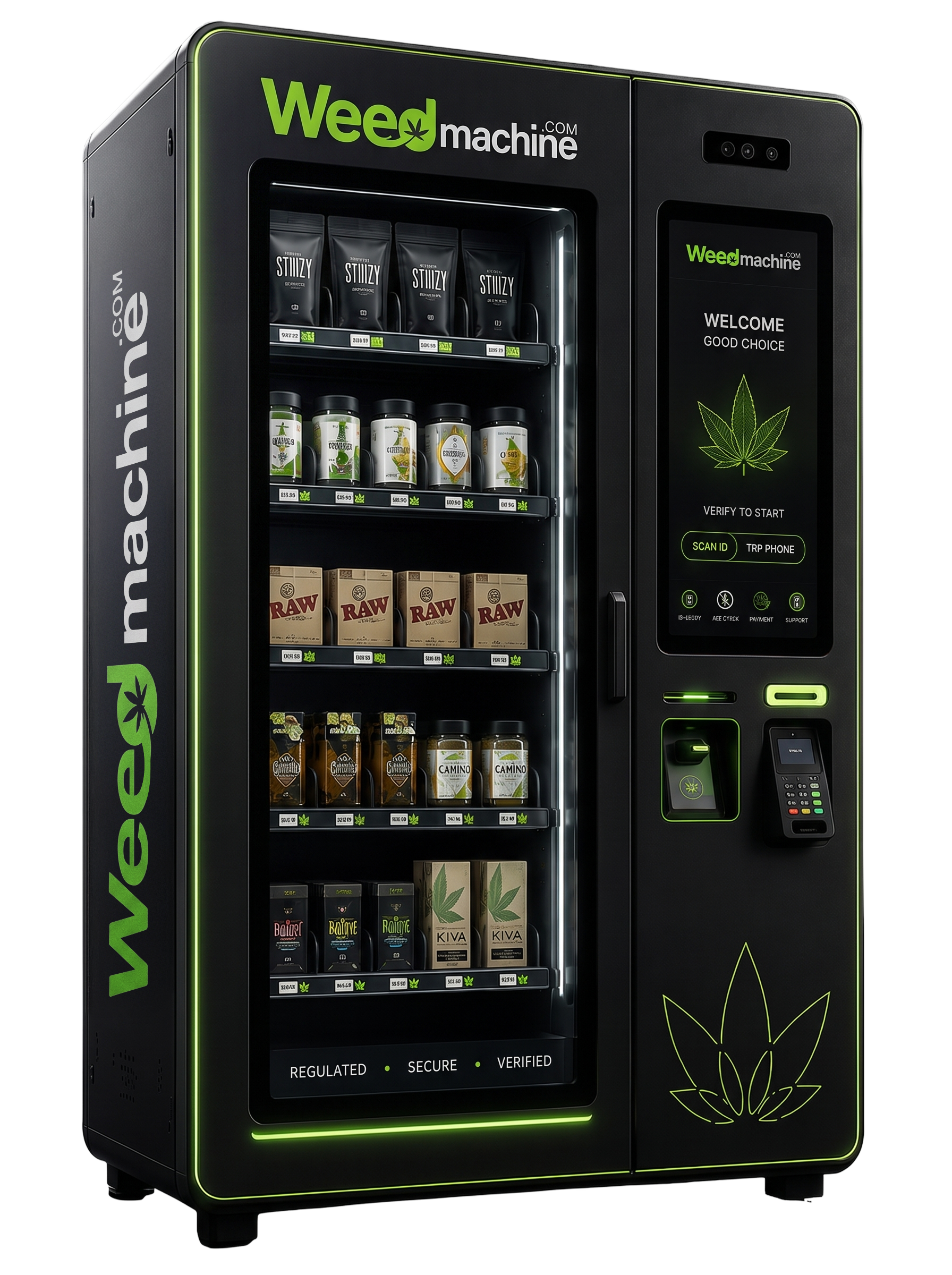 Black WeedMachine smart dispensing machine with green lighting