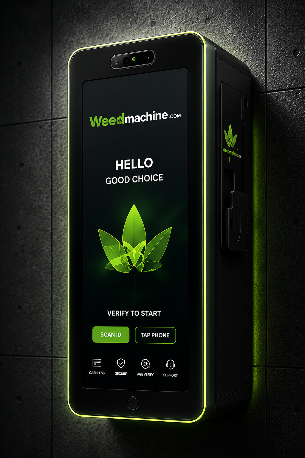 WeedMachine WallMount mounted on a dark wall